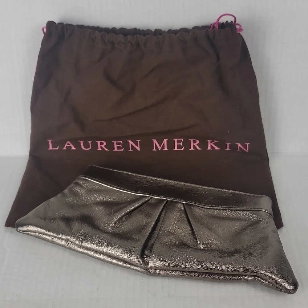 Lauren Merkin Bronze Leather Evening Clutch Wallet Bag